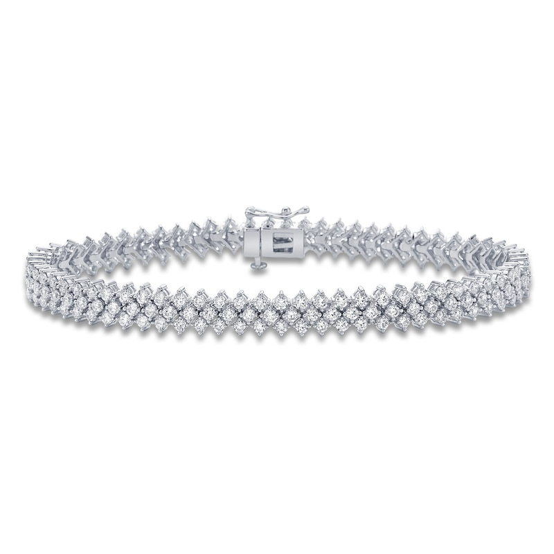 Main Image 1 of Diamond Staggered Three-Row Tennis Style Bracelet 5 ct tw 14K White Gold 7&quot;