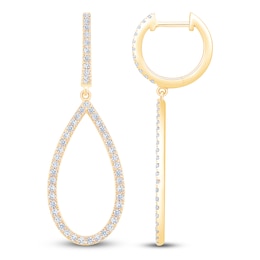 Brilliant Moments Diamond Teardrop Dangle Hoop Earrings 3/4 ct tw 14K Yellow Gold