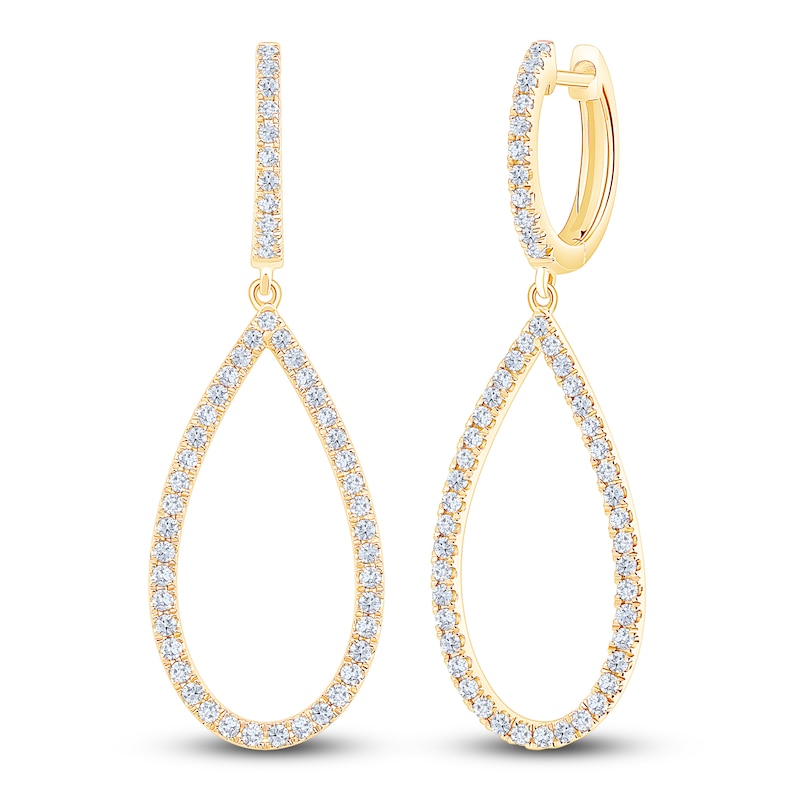 Main Image 2 of Brilliant Moments Diamond Teardrop Dangle Hoop Earrings 3/4 ct tw 14K Yellow Gold