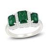 Thumbnail Image 1 of Rectangle-Cut Lab-Created Emerald & White Lab-Created Sapphire Three-Stone Ring Sterling Silver