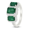 Thumbnail Image 2 of Rectangle-Cut Lab-Created Emerald & White Lab-Created Sapphire Three-Stone Ring Sterling Silver