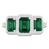 Thumbnail Image 3 of Rectangle-Cut Lab-Created Emerald & White Lab-Created Sapphire Three-Stone Ring Sterling Silver