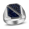 Thumbnail Image 1 of 1933 by Esquire Men's Natural Sodalite & Created Blue Sapphire Chain Ring Sterling Silver