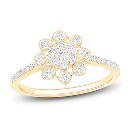 Multi-Diamond Flower Fashion Ring 1/3 ct tw 14K Yellow Gold