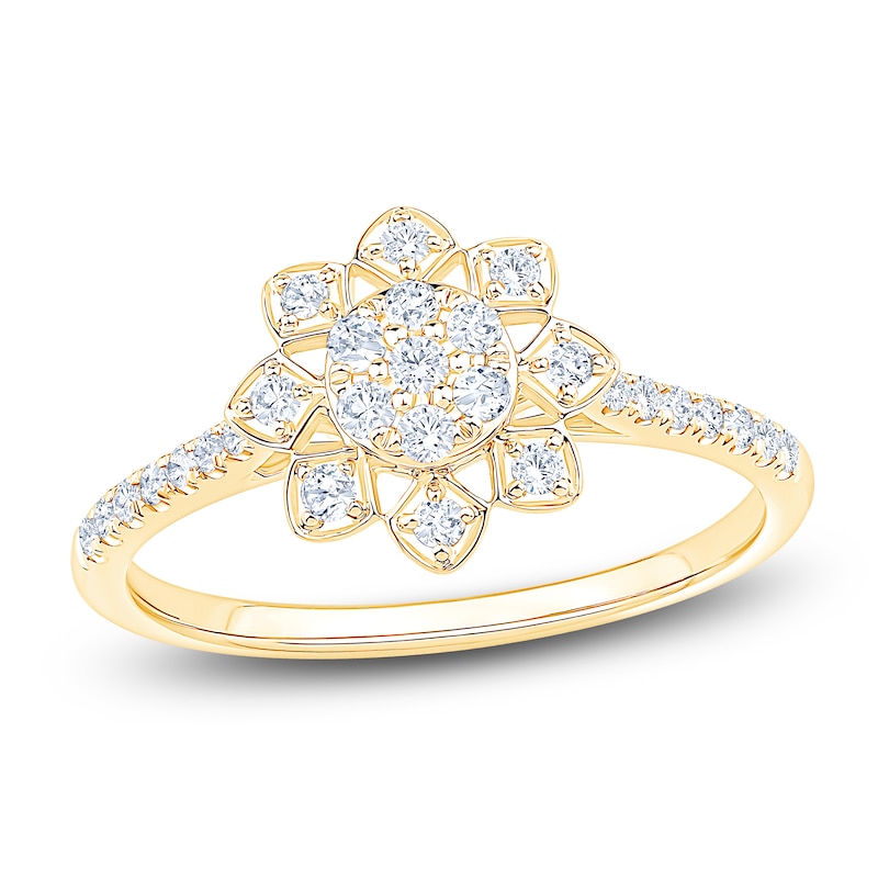 Main Image 1 of Multi-Diamond Flower Fashion Ring 1/3 ct tw 14K Yellow Gold