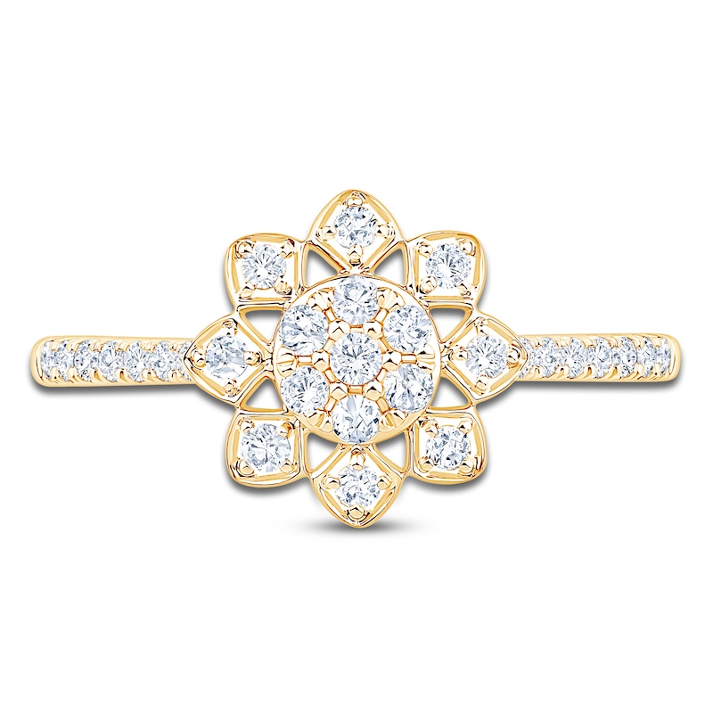 Main Image 3 of Multi-Diamond Flower Fashion Ring 1/3 ct tw 14K Yellow Gold