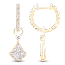 Diamond Shield-Shaped Dangle Hoop Earrings 1/2 ct tw 14K Yellow Gold