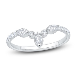 Marquise & Round-Cut Diamond Contour Fashion Ring 1/5 ct tw 14K White Gold