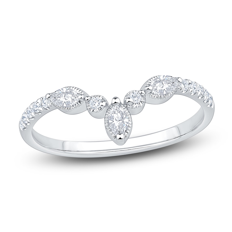 Main Image 1 of Marquise & Round-Cut Diamond Contour Fashion Ring 1/5 ct tw 14K White Gold