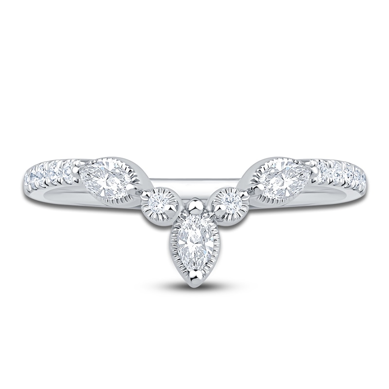 Main Image 3 of Marquise & Round-Cut Diamond Contour Fashion Ring 1/5 ct tw 14K White Gold