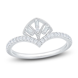 Baguette & Round-Cut Contour Ring 1/4 ct tw 14K White Gold