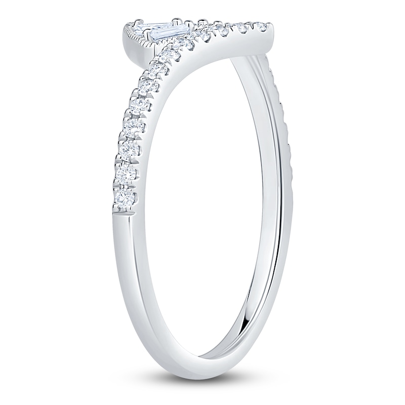 Main Image 2 of Baguette & Round-Cut Contour Ring 1/4 ct tw 14K White Gold