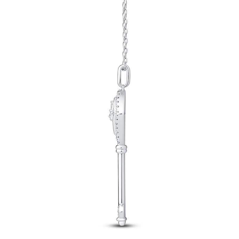 Main Image 2 of Baguette & Round-Cut Diamond Key Necklace 1/4 ct tw 14K White Gold 18&quot;