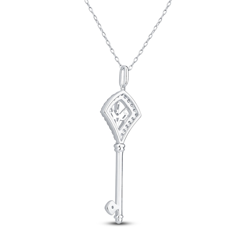 Main Image 4 of Baguette & Round-Cut Diamond Key Necklace 1/4 ct tw 14K White Gold 18&quot;