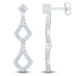 Diamond Double Shield-Shaped Drop Earrings 1/2 ct tw 14K White Gold