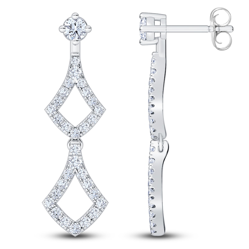 Main Image 1 of Diamond Double Shield-Shaped Drop Earrings 1/2 ct tw 14K White Gold