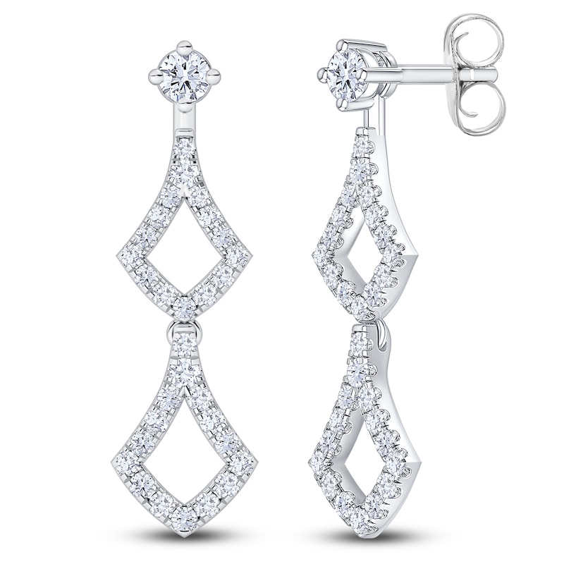 Main Image 2 of Diamond Double Shield-Shaped Drop Earrings 1/2 ct tw 14K White Gold