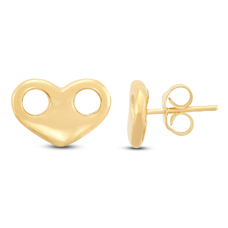 Main Image 3 of Italia D'Oro Heart Mariner Link Stud Earrings 14K Yellow Gold