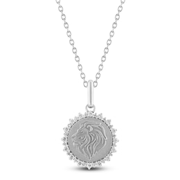 Diamond Zodiac Leo Medallion Necklace 1/3 ct tw Sterling Silver 18&quot;