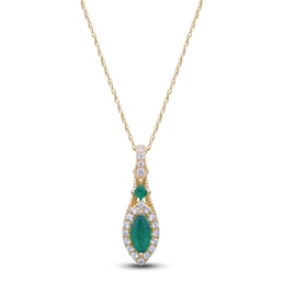 Marquise & Square-Cut Natural Emerald & Diamond Drop Necklace 1/4 ct tw 14K Yellow Gold 18&quot;