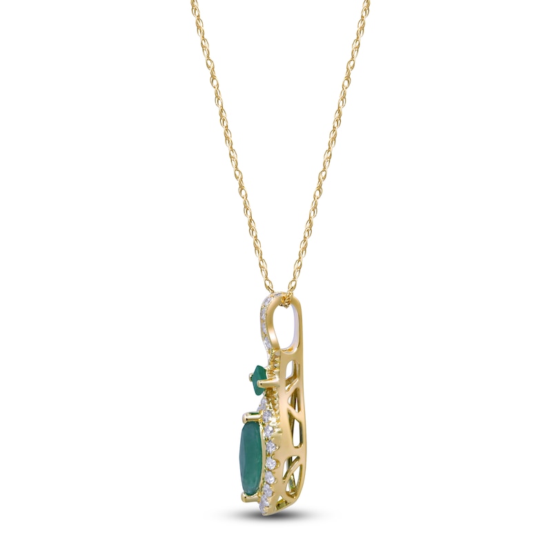 Main Image 2 of Marquise & Square-Cut Natural Emerald & Diamond Drop Necklace 1/4 ct tw 14K Yellow Gold 18&quot;