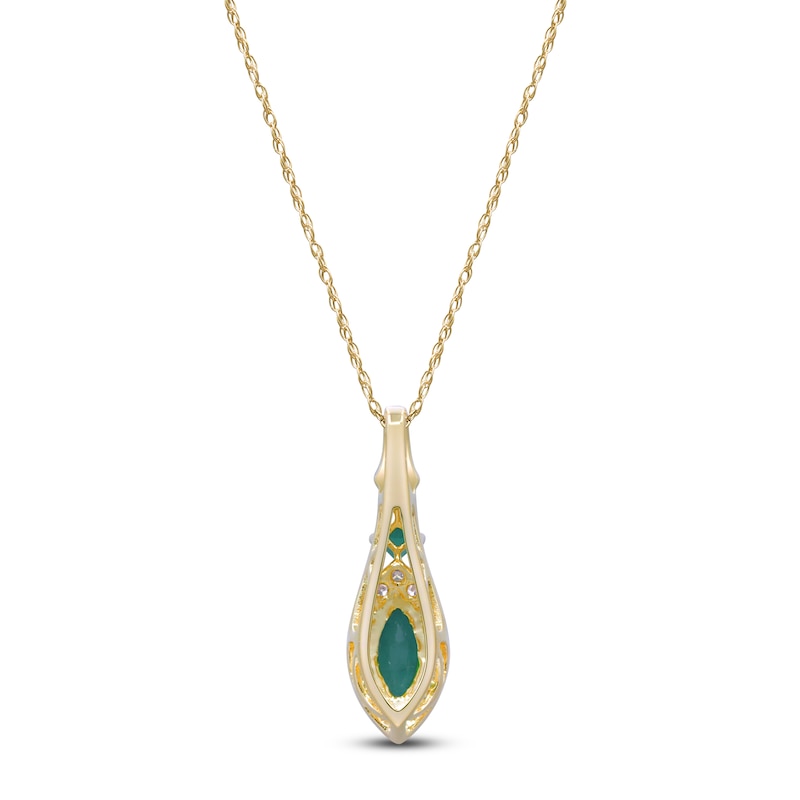 Main Image 3 of Marquise & Square-Cut Natural Emerald & Diamond Drop Necklace 1/4 ct tw 14K Yellow Gold 18&quot;