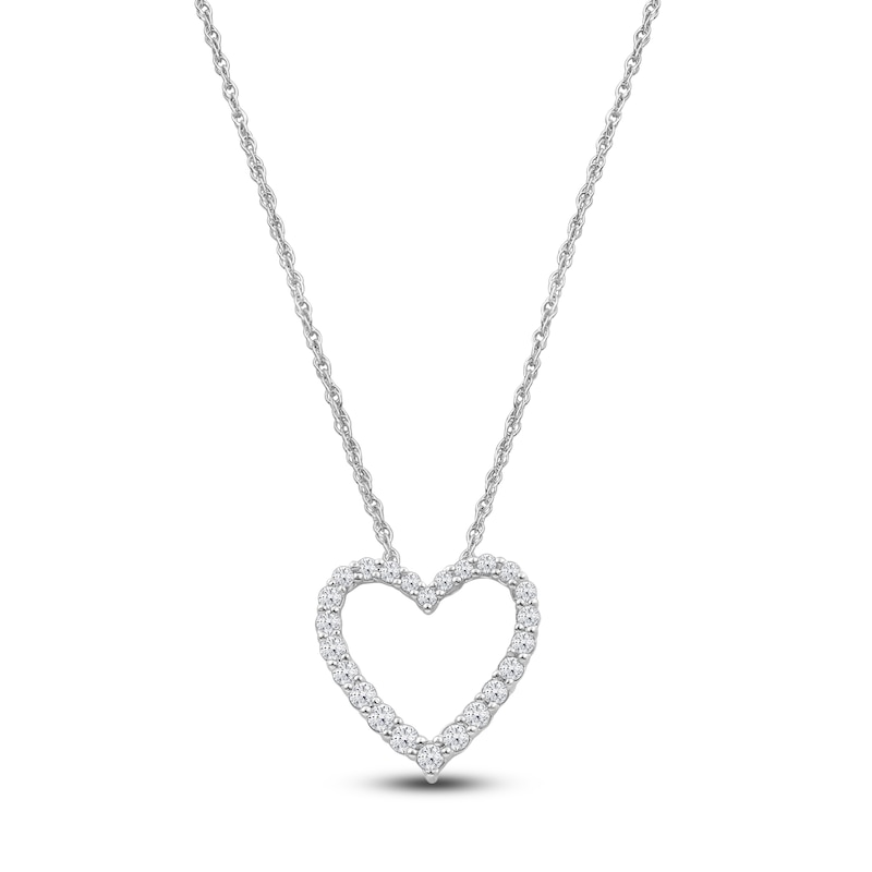 Main Image 1 of Lab-Created Diamond Heart Outline Necklace 1/4 ct tw 14K White Gold 18&quot;