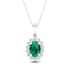 Thumbnail Image 1 of Oval-Cut Natural Emerald & Diamond Halo Necklace 1/5 ct tw 14K White Gold 18&quot;