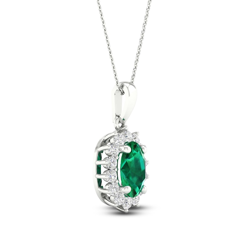 Main Image 2 of Oval-Cut Natural Emerald & Diamond Halo Necklace 1/5 ct tw 14K White Gold 18&quot;