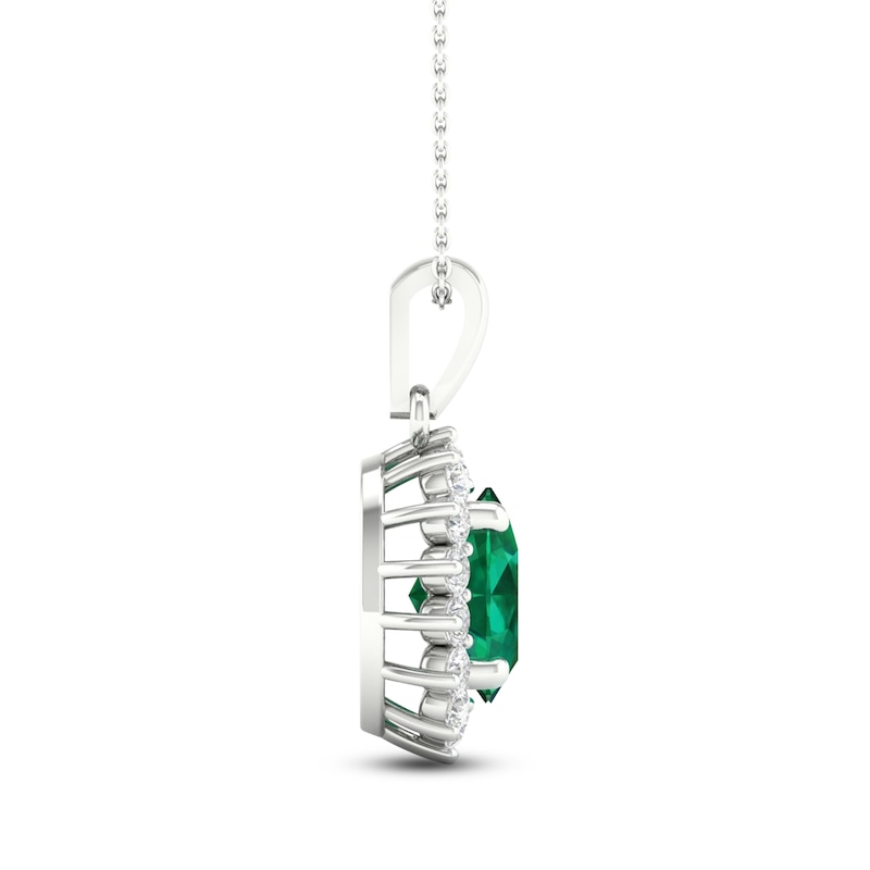 Main Image 3 of Oval-Cut Natural Emerald & Diamond Halo Necklace 1/5 ct tw 14K White Gold 18&quot;