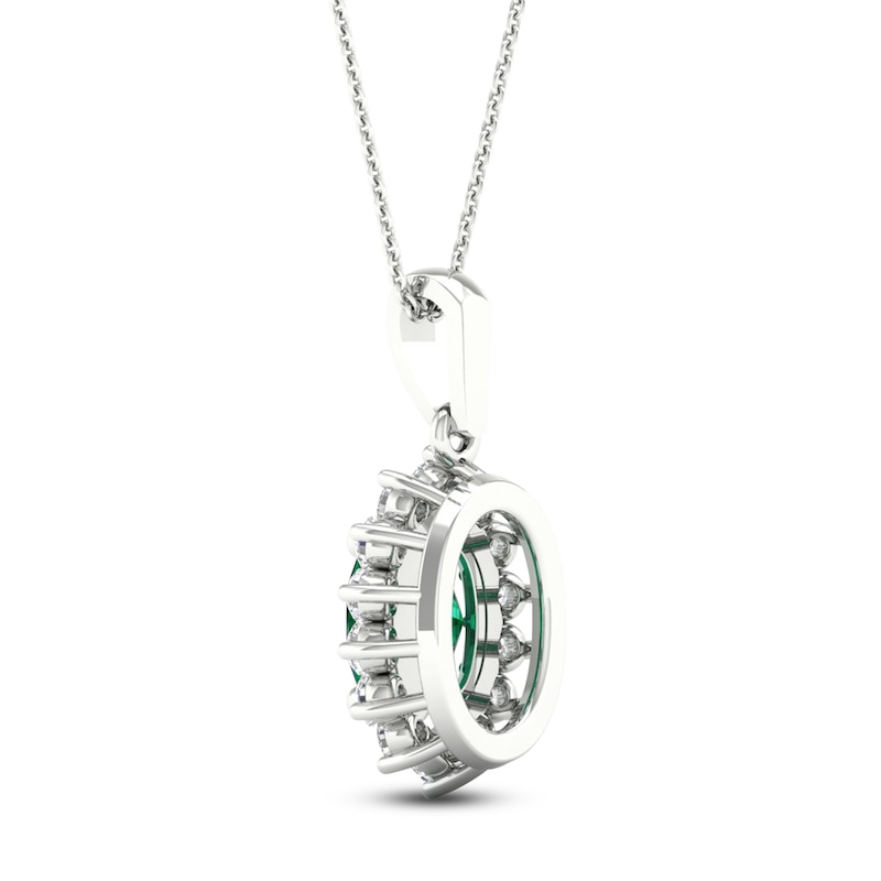 Main Image 4 of Oval-Cut Natural Emerald & Diamond Halo Necklace 1/5 ct tw 14K White Gold 18&quot;