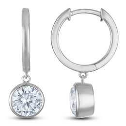 Round-Cut Lab-Created Diamond Solitaire Dangle Hoop Earrings 2 ct tw 14K White Gold (SI2/F)