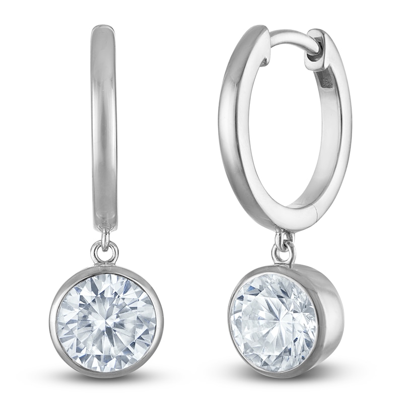 Main Image 2 of Round-Cut Lab-Created Diamond Solitaire Dangle Hoop Earrings 2 ct tw 14K White Gold (SI2/F)