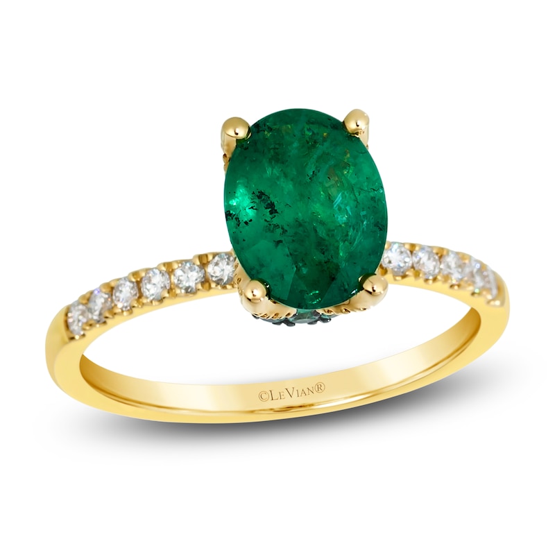 Main Image 1 of Le Vian Oval-Cut Natural Emerald Ring 1/4 ct tw Diamonds 14K Honey Gold