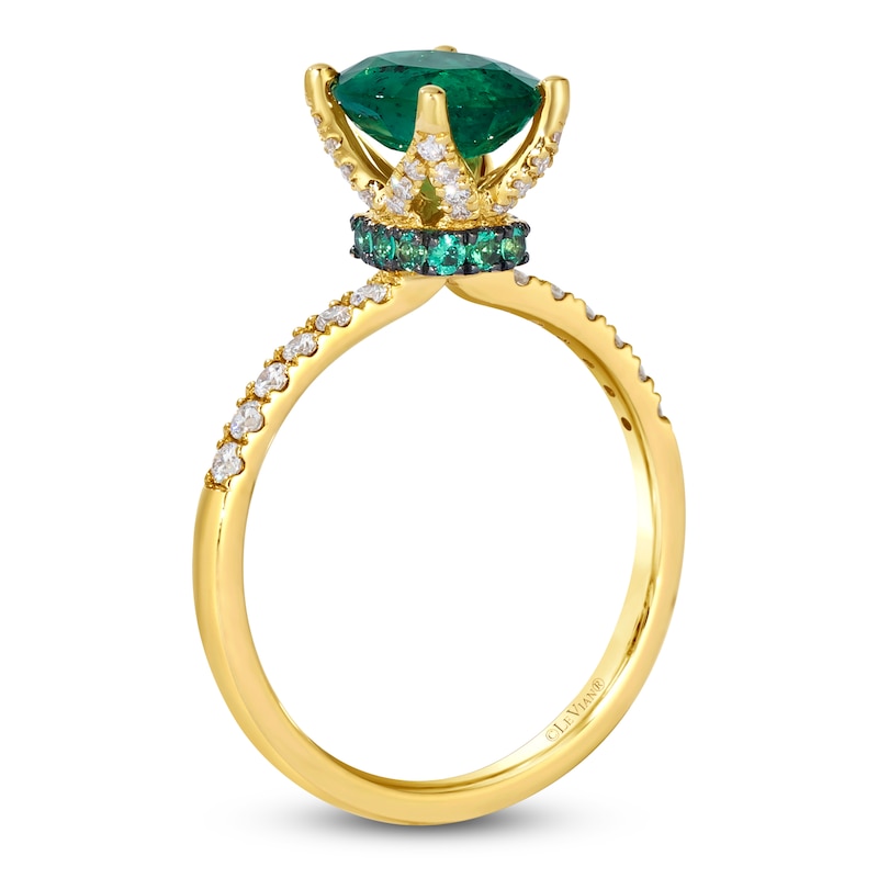 Main Image 2 of Le Vian Oval-Cut Natural Emerald Ring 1/4 ct tw Diamonds 14K Honey Gold