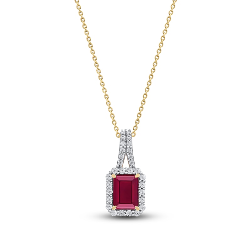 Main Image 1 of Rectangle-Cut Natural Ruby Pendant Necklace 1/4 ct tw 14K Yellow Gold