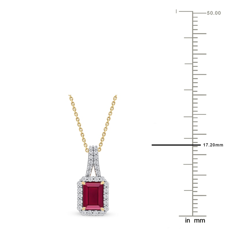 Main Image 4 of Rectangle-Cut Natural Ruby Pendant Necklace 1/4 ct tw 14K Yellow Gold