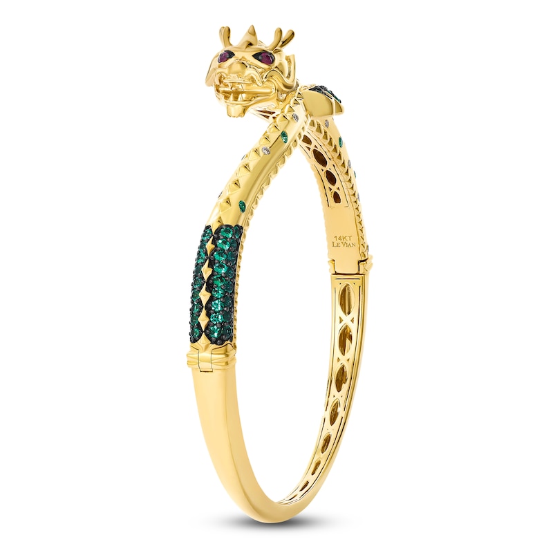 Main Image 2 of Le Vian Natural Ruby & Emerald Dragon Bangle Bracelet 1/5 ct tw Diamonds 14K Honey Gold