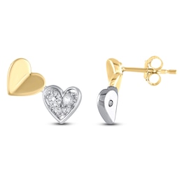 Multi-Diamond Double Heart Stud Earrings 1/6 ct tw 10K Yellow Gold & Sterling Silver