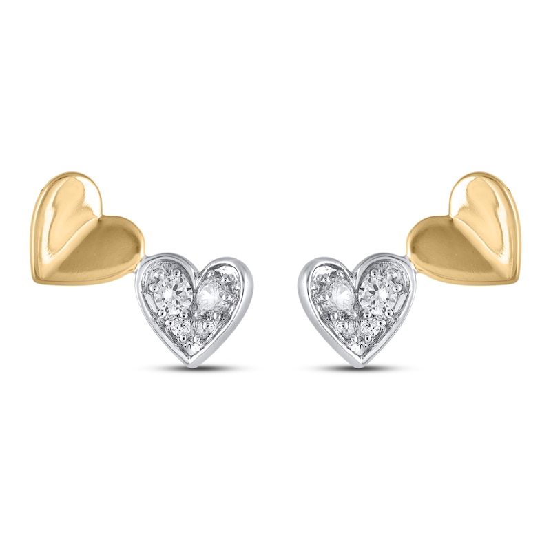 Main Image 3 of Multi-Diamond Double Heart Stud Earrings 1/6 ct tw 10K Yellow Gold & Sterling Silver