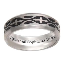 East West Cross Design Engravable Band (1 Line)