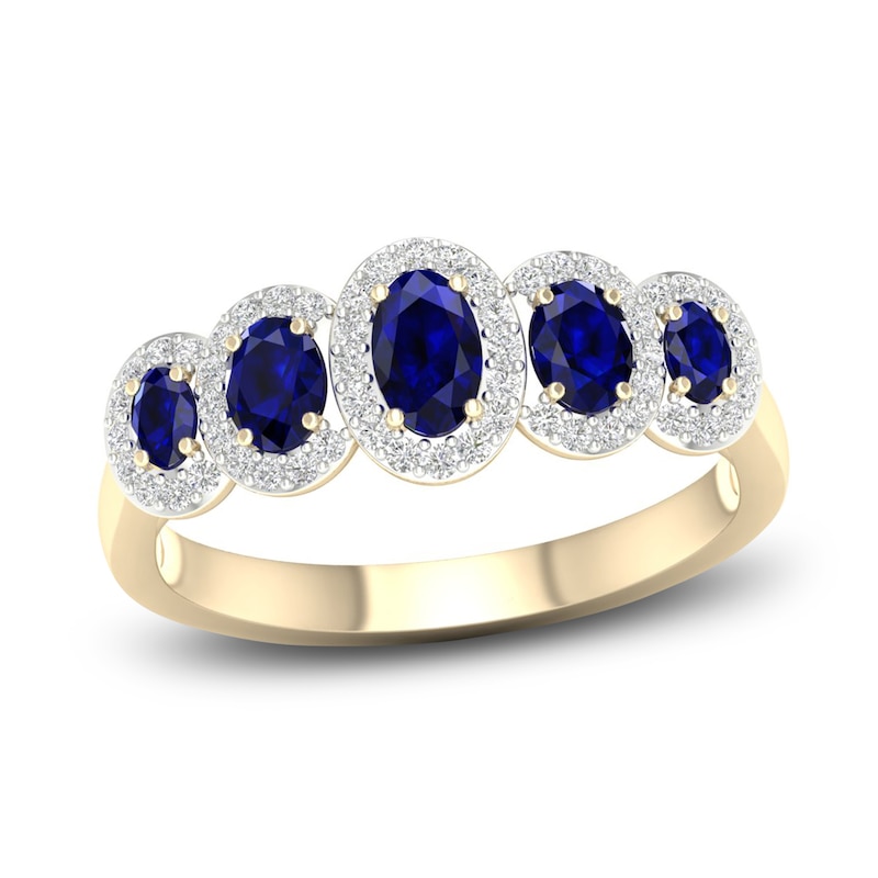 Natural Blue Sapphire & Diamond Ring 1/6 ct tw Round 10K Yellow Gold