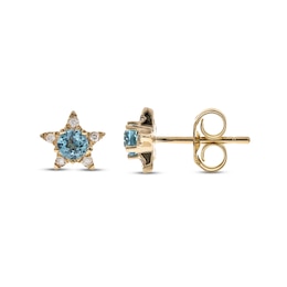 Natural Blue Topaz Star Stud Earrings 1/20 ct tw Diamonds 14K Yellow Gold