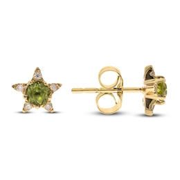 Natural Peridot Earrings 1/20 ct tw Diamonds 14K Yellow Gold