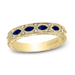 Kirk Kara Natural Blue Sapphire Anniversary Band Diamond Accents 18K Yellow Gold