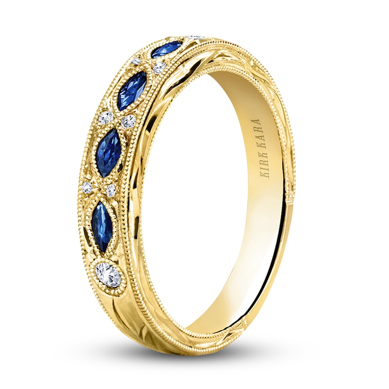 Main Image 2 of Kirk Kara Natural Blue Sapphire Anniversary Band Diamond Accents 18K Yellow Gold