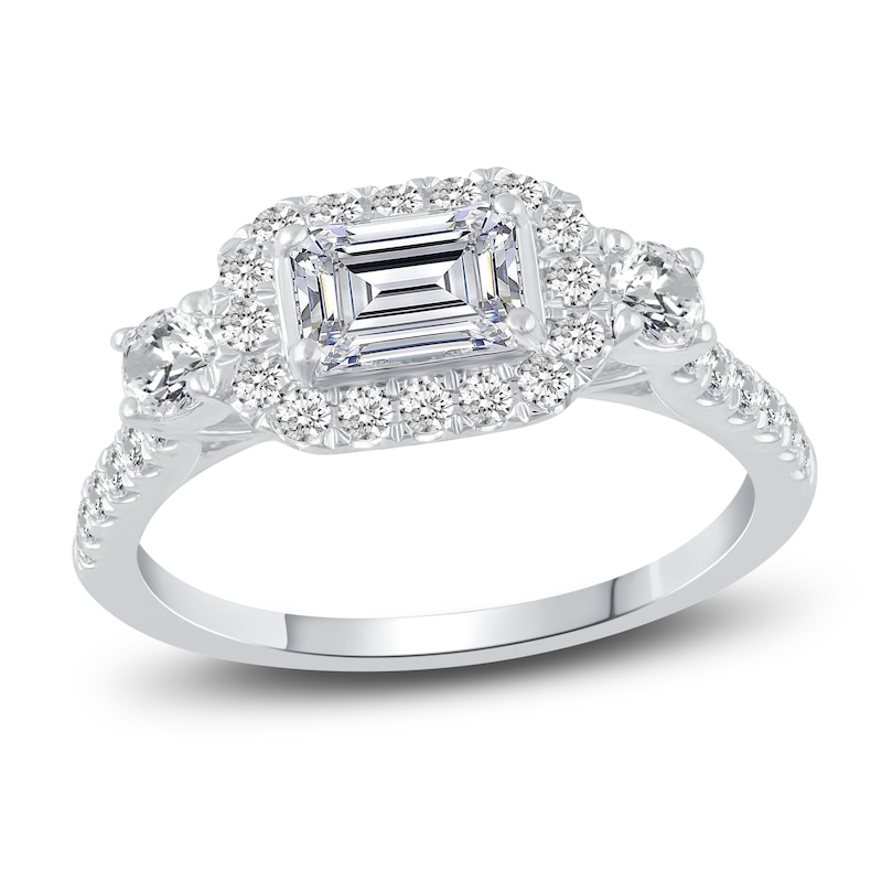 Diamond Engagement Ring 1-1/6 ct tw Emerald/Round Platinum | Jared