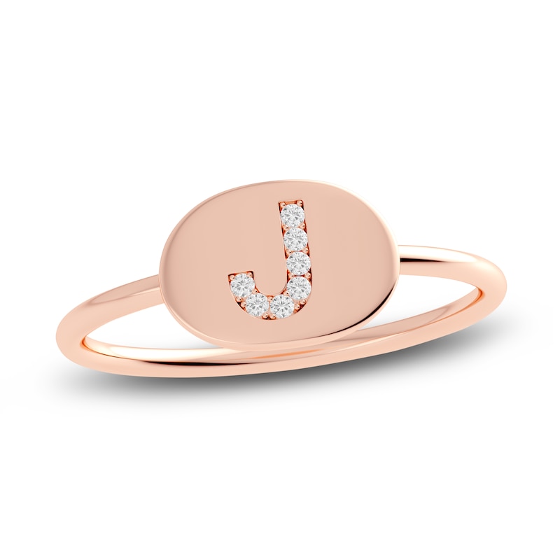 Juliette Maison Diamond Initial Oval Signet Ring 1/15 ct tw Round 10K Rose Gold