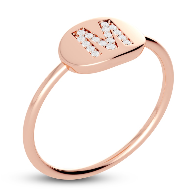 Juliette Maison Diamond Initial Oval Signet Ring 1/15 ct tw Round 10K Rose Gold