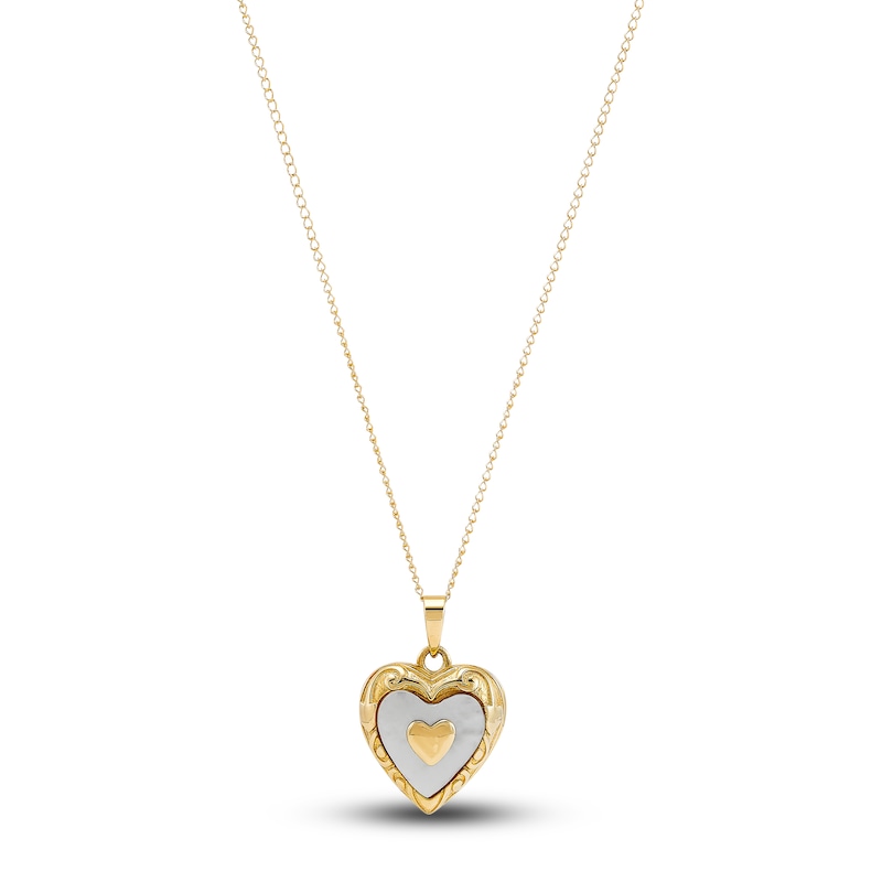 Main Image 1 of Stacked Hearts Locket Necklace 14K Yellow Gold 13&quot;